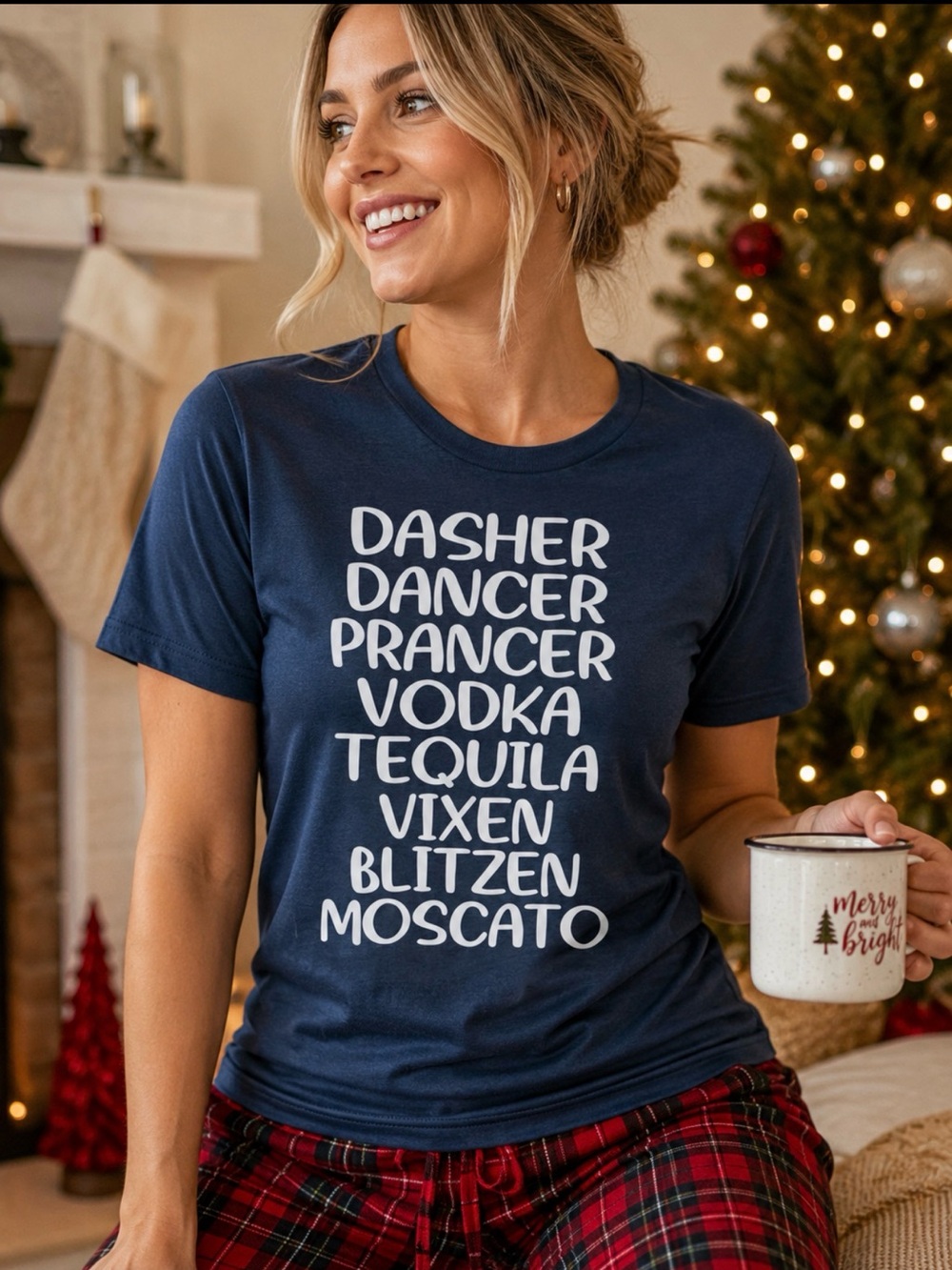 NWT Funny Christmas Drinking Shirt Dasher Dancer Vodka Tequila Tee S